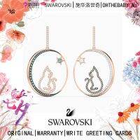 Swarovski ต่างหูห่วงแมวดวงจันทร์และดาวหลากสีคละสีของขวัญสำหรับแฟนสาวคอลเลกชันจีน