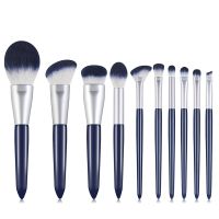 10 Pcs Dark Blue Makeup Brushes Set with Bag Powder Foundation Eyebrow Eyeshadow Blush Make Up Tools Kit