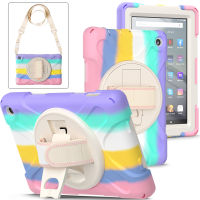 เคสกันกระแทกสำหรับ Amazon Fire 7 2022ฝาครอบขาตั้งแบบหมุนกันกระแทกพร้อมสายคล้องไหล่เข็มขัด