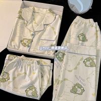 ◆❣✐ Ins cute cartoon little dinosaur thin section pajamas womens summer three-piece suit spring and autumn new style can be worn outside home clothes