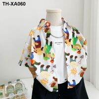 Boys shirts with short sleeves new childrens seaside on summer flower fry street children fashion handsome coat