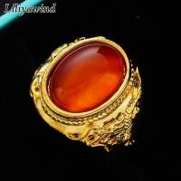 Liliyawind Gorgeous Plated 18K Gold Domineering Black Red Green Agate Men Rings G1R