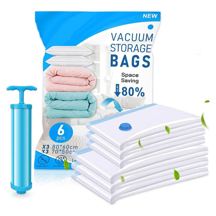 6pcs Vacuum Storage Bags with Pump Transparent Folding Compressed Space  Saving Vacuum Bag for Clothes Large