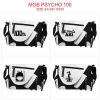 Mob Psycho 100 Crossbody กระเป๋าสะพายไหล่สำหรับผู้ชายผู้หญิงอะนิเมะลำลองหนัง PU ต่อพ่วงสีดำและสีขาวคู่กระเป๋าหิ้วการ์ตูนอะนิเมะกระเป๋านักเรียนสะพายไหล่กระเป๋านักเรียน0000