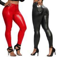 【YD】 Leather Leggings With Womens Faux Thin Leggins Night Waist Curvy Elastic Ruched Tummy Pants