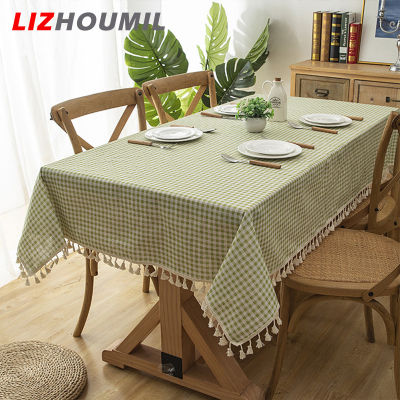 LIZHOUMIL ผ้าลินินผ้าปูโต๊ะซักได้เรียบง่ายพร้อมพู่ย่นย่นฟรีปกโต๊ะรับประทานอาหารในบ้านกลางแจ้ง