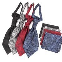 Paisley Floral Blue Ascot Tie Men Cashew Tie Pocket Squares Set Men 39;s Red Silk Cravat Tie Handkerchiefs Wedding Ascot Scarf B021