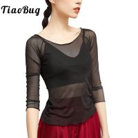 【cw】 Ballet Mesh Top See Through Sleeve Tee T Shirt Blouse Dancer Practice Gymnastics Cover Up Workout