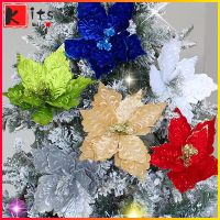 Kitsmall 1ชิ้น28*28ซม. ดอกไม้ประดิษฐ์ Poinsettia ต้นไม้ปลอมพวงหรีดกำมะหยี่ DIY ของตกแต่งต้นไม้คริสต์มาส