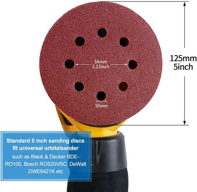 10PCS 5 Inch 8 Hole Sanding Discs Hook and Loop Adhesive Sandpaper 125MM for Random Orbital Sander 60-2000 Grits Abrasive Sheets Cleaning Tools