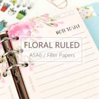 MyPretties Pink Floral Ruled Line Refill Papers A5 A6 Filler Papers for 6 Hole Binder Organizer Notebook 40 Sheets Papers N.619 Note Books Pads