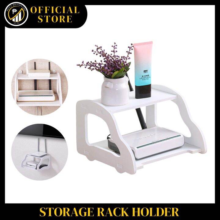 Storage Rack Display Holder Double Floating Wall Mount Shelf Wood Desk