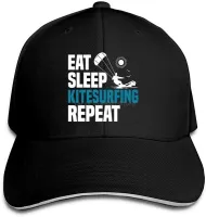 Womens and Mens Baseball Cap Eat Sleep Kitesurfing Repeat Cotton Flat Hat Adjustable Fashion Sports Fan Caps Black