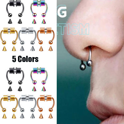 JRODIM Fashion Punk Fake Nose Ring for Women Men Magnet Fake Piercing Septum Nose Rings Hoop Body Jewelry DIY Buckles Decor