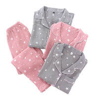 Spring &amp; Autumn New Couples Pajamas Comfort Gauze Cotton Men And Women Sleepwear Star Printed Lovers Homewear Loose Casual Wear