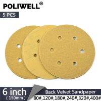 ❖◐ POLIWELL 5PCS 6 Inch 150mm Sanding Discs Flocking Sandpaper 6 Holes 80/320/400 Grit Abrasive Paper for Car Automotive Polishing