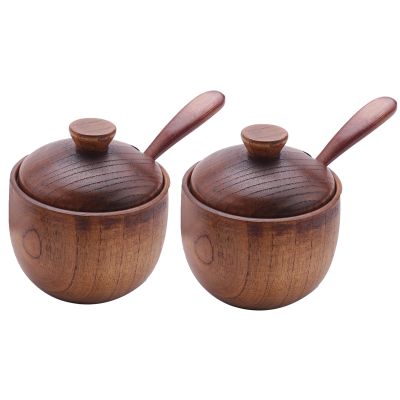 2Pcs Spice Jar Seasoning Can Sugar Bowl with Lid Spoon Wood Spice Storage Box Sugar Pot Salt Jars Kitchen Storage Container Condiment Jars