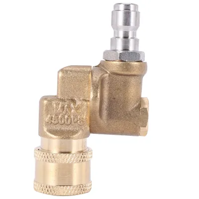 Quick Connecting Pivoting Coupler For Pressure Washer Spray Nozzle, Cleaning Hard To Reach Areas, 4500 Psi, 1/4 Inch, Updated 90 Degree