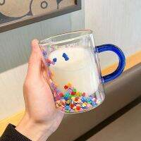 Double-layer rainbow glass decoration desktop heat-resistant anti-scalding mug cute transparent ins style high-value gift cup mug glass