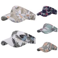 【CW】Leaves Print Summer Breathable Air Sun Hats Men Women Adjustable Visor UV Protection Top Empty Tennis Running Sunscreen Cap