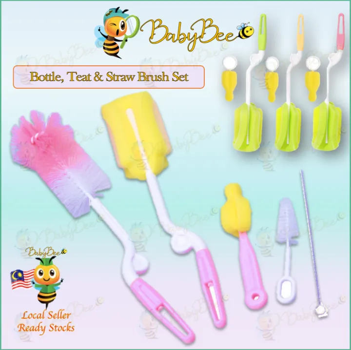 Baby Bee 2-in-1 / 5-in-1 Bottle Teat Straw Brush Wash Baby Milk Botol ...