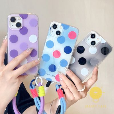 For เคสไอโฟน 14 Pro Max [Polka Dot Colorful with Strap] เคส Phone Case For iPhone 14 Pro Max Plus 13 12 11 For เคสไอโฟน11 Ins Korean Style Retro Classic Couple Shockproof Protective TPU Cover Shell