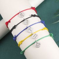 【CW】 Skyrim Korea Wax Cord Zodiac Charm Bracelet Libra Cancer Aries Gemini Leo Constellation Couple Bracelets Birthday Gift For Women