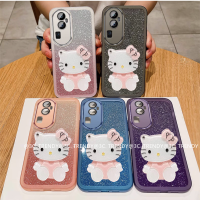 Phone Case เคส OPPO Reno8 T A78 4G NFC A98 5G A17k A17 เคสโทรศัพท OPPO Reno10 Pro + Plus 5G เคสโทรศัพท์กระดาษแข็งมันวาวพร้อมอุปกรณ์ป้องกันเลนส์กรอบนิ่มกระจก Hello Kitty 2023