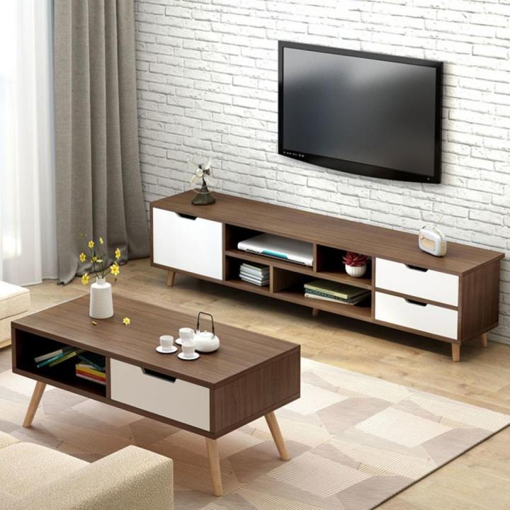 dhomefurniture-ชั้นวางทีวี-ตู้ทีวี-ตู้วางทีวี-ชั้นวางทีวีไม้-โต๊ะวางทีวี-พร้อมลิ้นชัก-ตู้ทีวีแบบตั้งพื้น-ชั้นวางโทรทัศน์รองรับทีวี-มี-3-สี