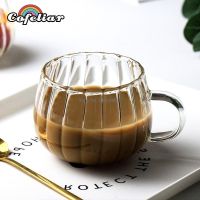 【CW】✺  Resistant Glass Striped Cup Oatmeal Household Large Capacity with Handle