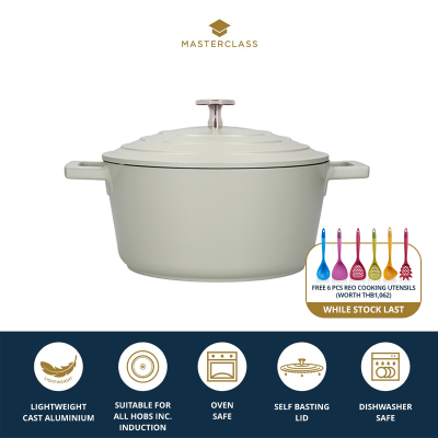 MasterClass Double Layer Non Stick Lightweight Cast Aluminium Casserole Dish Cooking Pot with Lid (works with all Hobs and Oven Safe) - Mint หม้ออบกลมพร้อมฝา