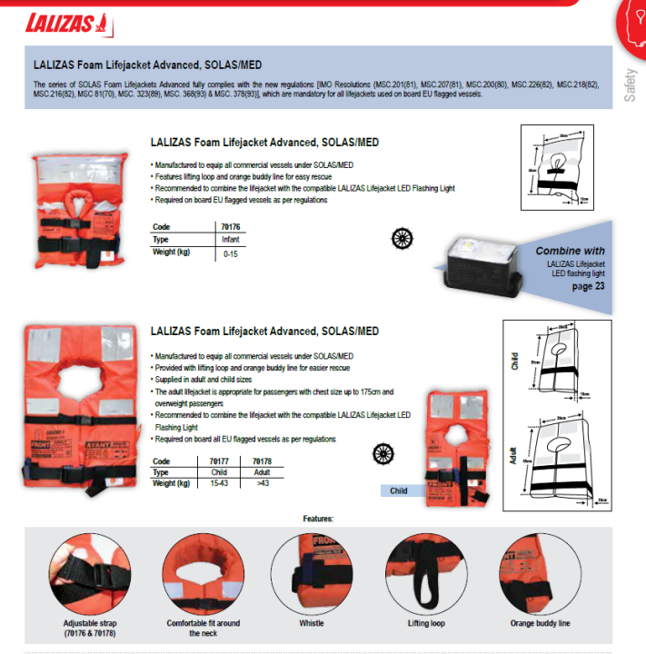 เสื้อชูชีพมาตรฐานโซลาส-ไซส์-ทารก-เด็ก-ผู้ใหญ่-lalizas-foam-lifejacket-advanced-solas-med-infant-child-adult