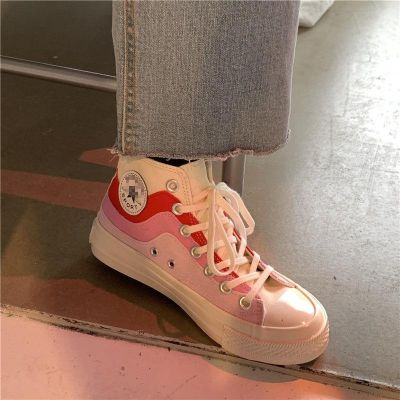 COD DSFGERERERER Spring New Style Chic Hong Kong Canvas Shoes High-Top Female Korean Student Casual All-Match Color Matching Sneakers ins Trend