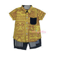 ชุดหล่อเสื้อเชิ้ตสีเหลืองลายเส้น จากแบรนด์ Kiddo by bsc Size 80