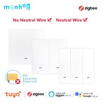 ﹍ Tuya ZigBee Smart Life Wall Light Switch Push Button No Neutral Wire Switches EU Standard 1/2/3 Way Works with Alexa Google Home