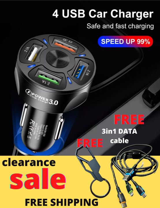 Mange farlige situationer endelse spids Carcare shop Fast Car Charger 4-Port USB-Type Car Fast Charger 3.0 for  truck and car, SUV, sedan, nmax original high quality and affordable for  iphone and typce C | Lazada PH