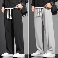 Casual Sports Long Pants Male Garment Men Casual Pants Solid Color Drawstring Elastic Waist Loose Fit Long Trousers Streetwear S