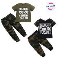 COD SDFGERTYTRRT Mikrdoo Baby Boy Terno Cotton Letters Glasses Print Short Sleeve T-shirt Camouflage Trousers Summer Baby Clothing 2pcs Outfits 1-4 Years