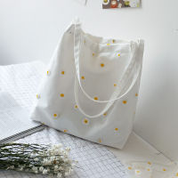 Floral Canvas Bag Shopper Handbag Women Cotton Cloth Fabric Lace Embroidery Daisy Crochet Tote Cute Mesh Shoulder Bag Designer