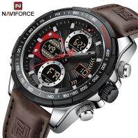 ZZOOI NAVOFORCE Men Military Sport Brand Leather Wrist Watch 3ATM Waterproof Dual Display Multifunction Male Clock Relogio Masculino