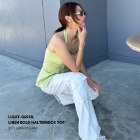 LIGHT-GREEN I LINEN BOLD-HALTERNECK TOP