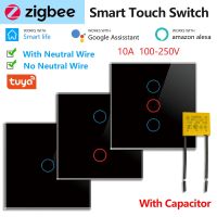 Zigbee Smart Light Switch Glass Screen Touch Panel 1/2/3Gang Smart Voice Control Wireless Wall Switch for Tuya Alexa Google Home