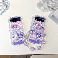 เคสโทรศัพท์สร้อยข้อมือลายการ์ตูนน่ารัก Kuromi Melody สำหรับ Samsung Galaxy Z Flip 4 3ฝาหลังเป็นลอนนุ่มกันกระแทก