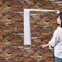 ◎☈ 10Pcs 3D Brick Wall Stickers DIY Self Adhensive Decor Foam Waterproof Wall Covering Wallpaper for TV Background Kids Living Room