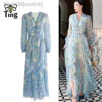 ✤ ocehrk Tingfly-Vestido Flowy Longo Feminino com Babados Vestes Vintage Estampa Pintura Estrelada de Van Gogh Decoração Botão Luxuosa Jantar Festa Artístico