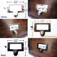 6x Antique Brass Black Silvery Heavy Duty Metal Label Tag Pull Frame Handle File Name Card Holder For Furniture Cabinet Drawer