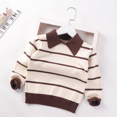 Baby Boys Sweater Autumn and Winter Turn-down Collar Childrens Clothing Cotton Girl striped Sweaters Kids Pullover Top 2-8 year