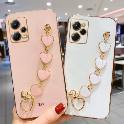 Luxury Plating Love Heart Bracelet Case For Xiaomi Mi Poco X5 Pro X 5 Redmi Note 12 5g Wrist Band Chain Cover Poko X5pro Note12