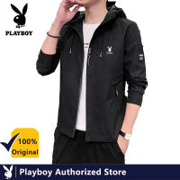 แจ็คเก็ตผู้ชาย PLAYBOY ฤดูใบไม้ผลิและฤดูใบไม้ร่วงใหม่มีฮู้ดผู้ชายเวอร์ชั่นเกาหลีแจ็คเก็ตที่เรียบง่ายบาง