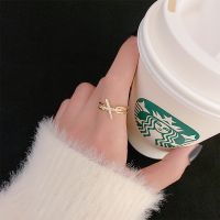 [COD] Real gold electroplating geometric cross opening ring female Korean fashion index finger design niche simple tail